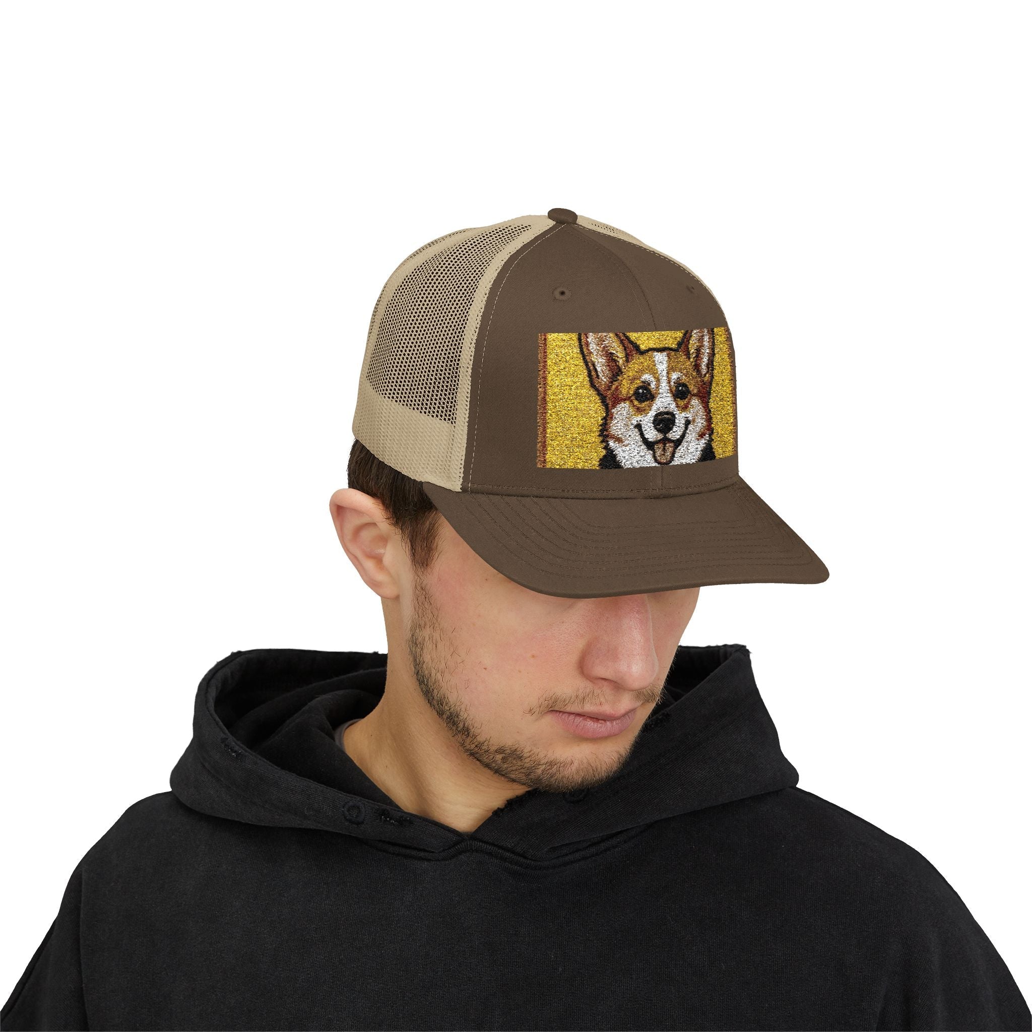 Happy Corgi Snapback Trucker Cap — "Happy Corgi Dog Happy Life"