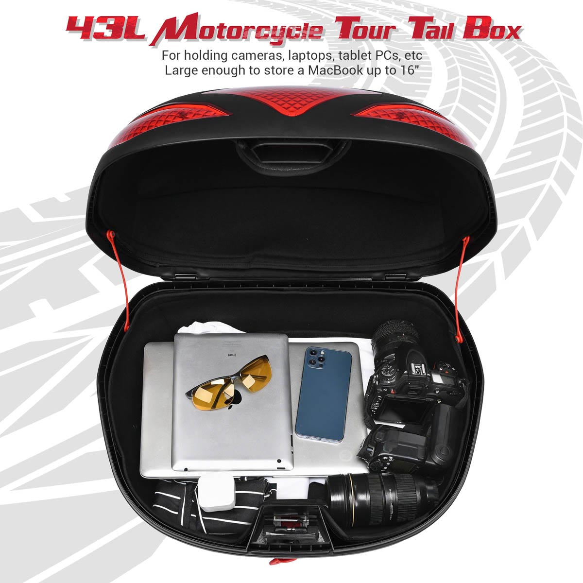 Yescom Motorcycle Trunk with Lights Quick Release Scooter Tour Pack