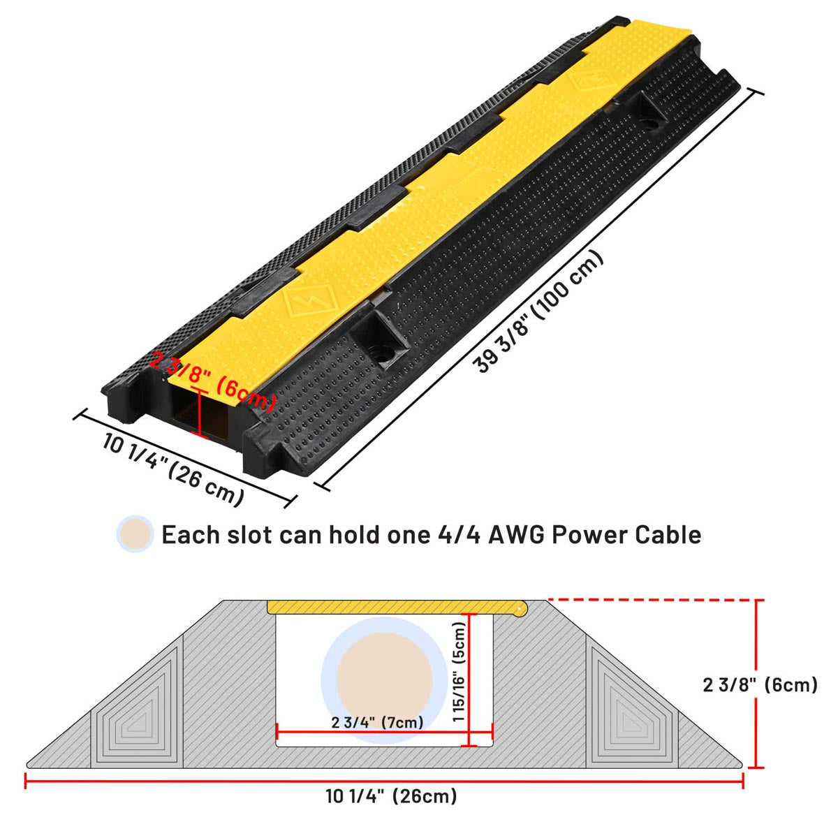 Yescom Cable Ramp Protector Rubber Cable Cover 1-Channel for 2" Cables