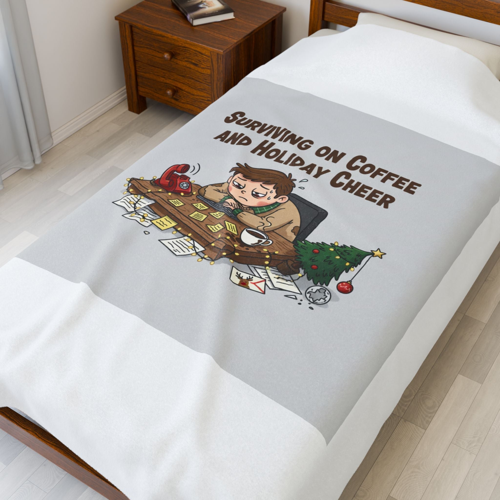 Surviving on Coffee and Holiday Cheer Velveteen Blanket | holiday burnout, festive but tired