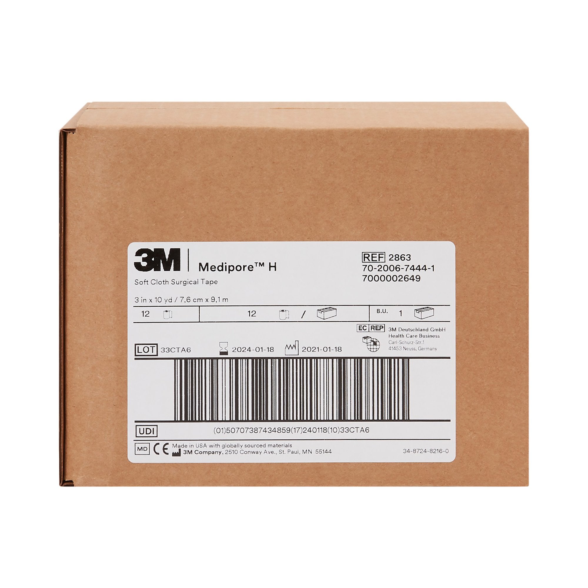 3M™ Medipore™ H Cloth Medical Tape, 3 Inch x 10 Yard, White 2863