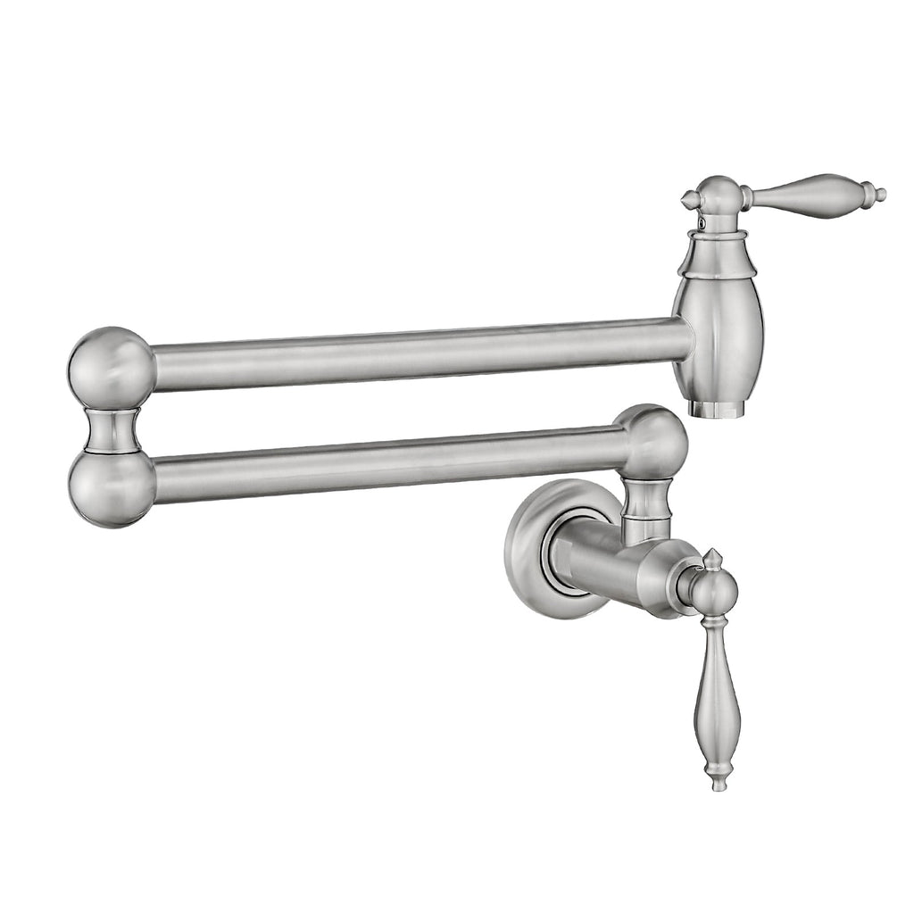 Pot Filler,Wall Mount Commercial Pot Filler Faucet,Brass Material Kitchen Folding Faucet,Coffee Machine Faucet with Stretchable Double Joint Swing Arms,Style A,Brushed Nickel