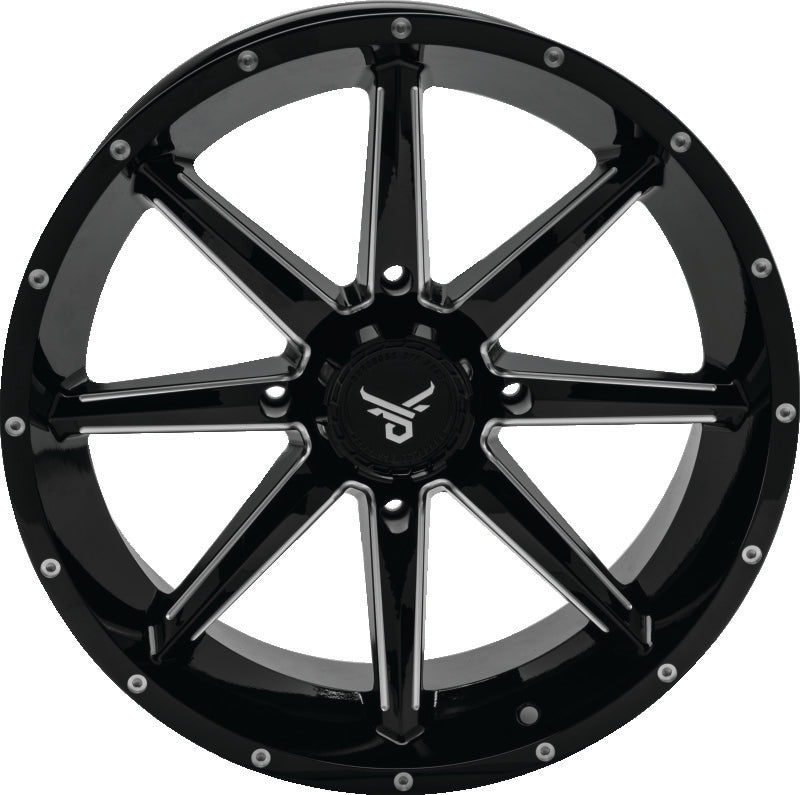 QuadBoss, QuadBoss Slicer 18x7 Powersports Wheel - 4/137 Bolt Pattern with Limited Edition QuadBoss Bull Logo Center Caps