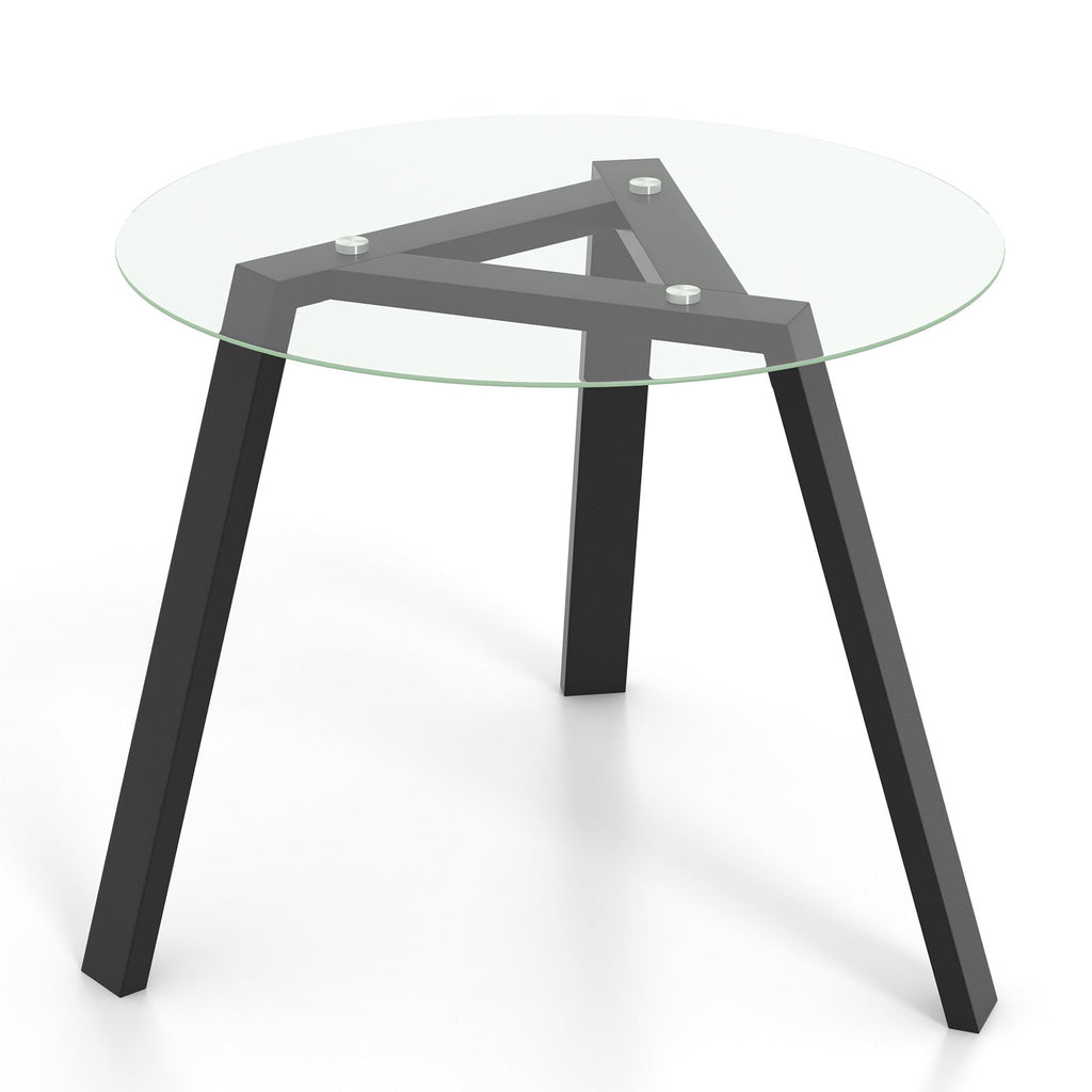36 Inches Round Glass Dining Table for 4 with Rubber Wood Frame