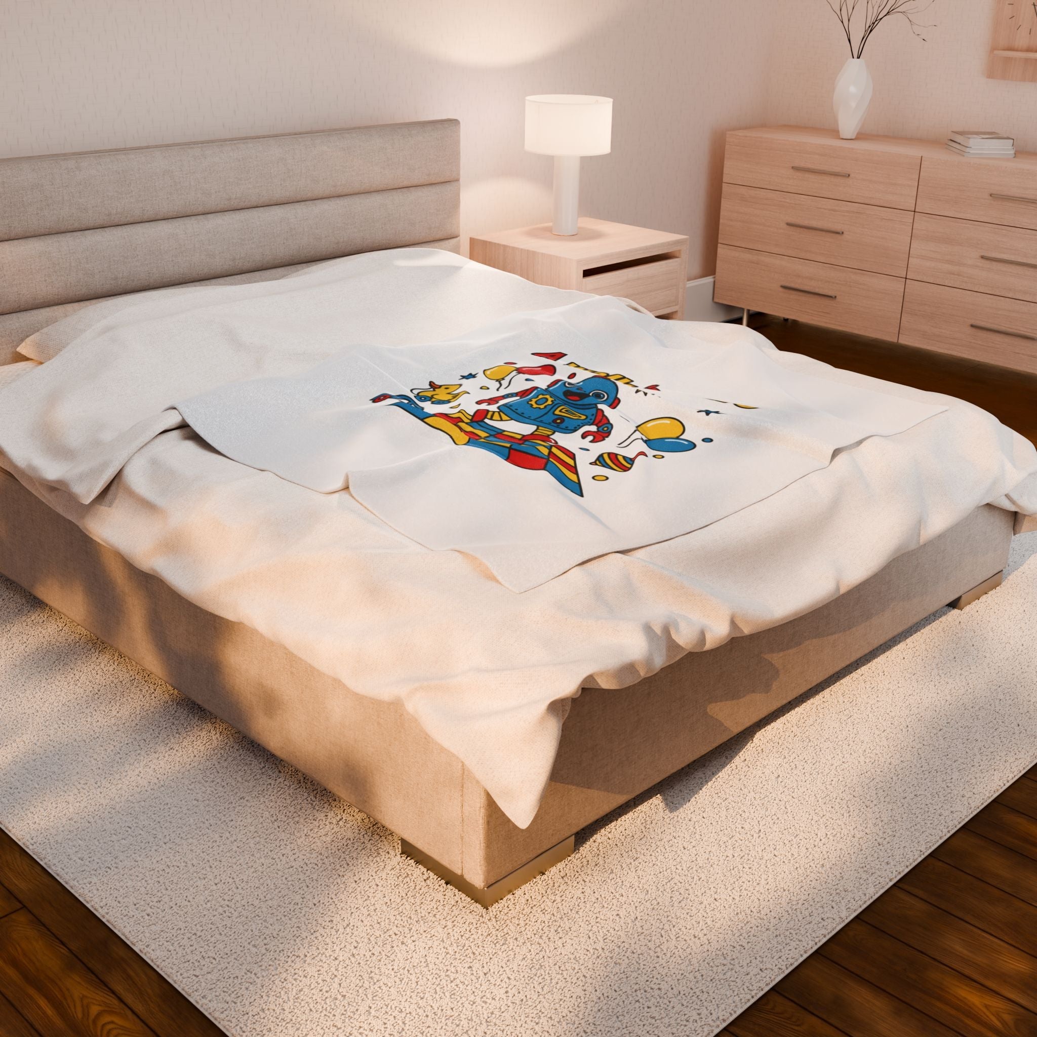 Retro Toy Robot Plush Blanket | Throwback Kid primary color nostalgia