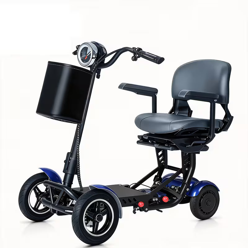 Folding Four-wheel Mobile Scooter For The Elderly And Adults, Portable Electric Scooter With Basket, 3-speed Mode, 500W Dual Motors, 30 Mile Range, 15MPH, Lightweight And Compact Electric Foldable