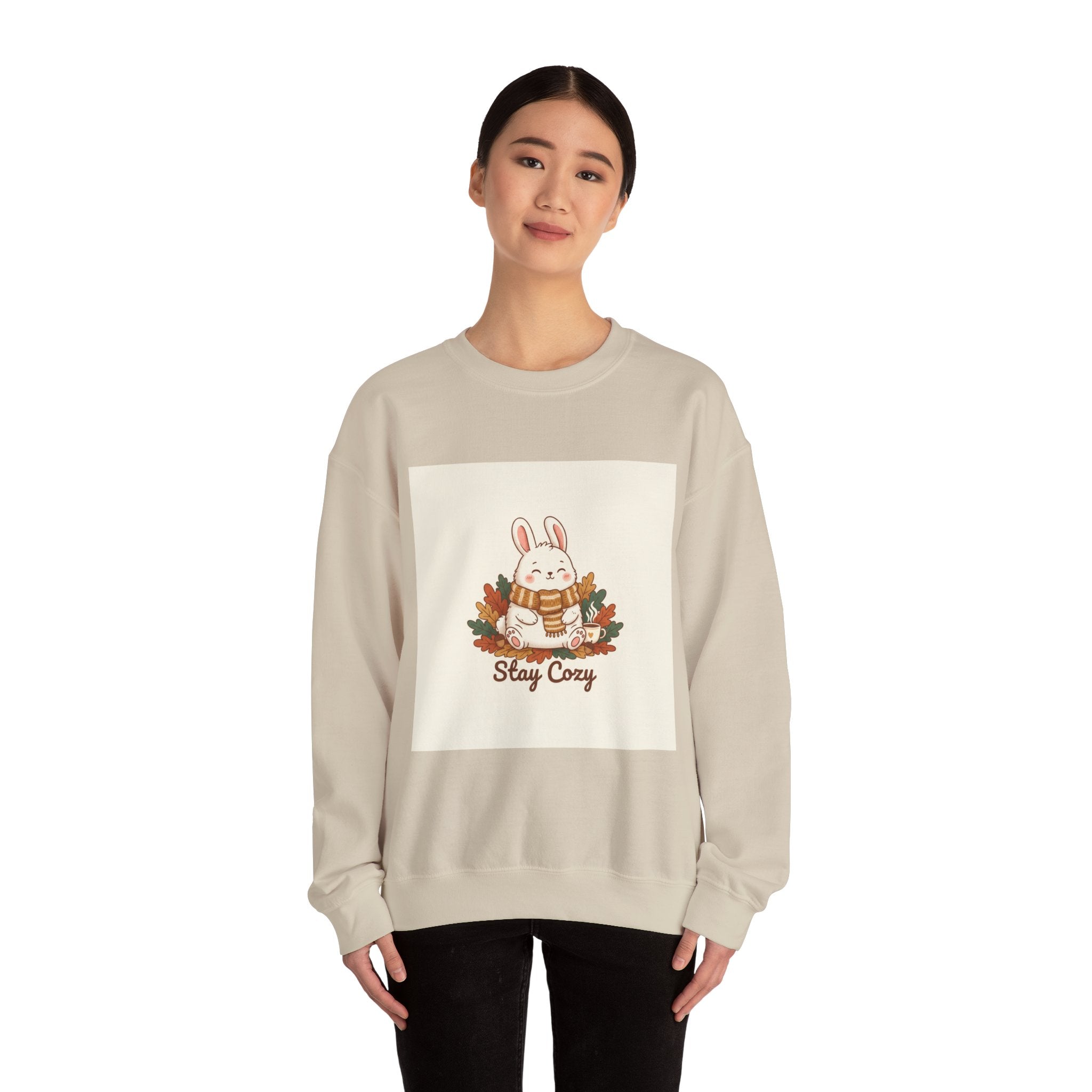 Stay Cozy Bunny sweatshirt | cute animal illustration, winter forest art