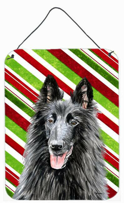 Belgian Sheepdog Candy Cane Holiday Christmas Wall or Door Hanging Prints Aluminum Metal Sign Kitchen Wall Bar Bathroom Plaque Home Decor Front Door Plaque, 12x16, Multicolor