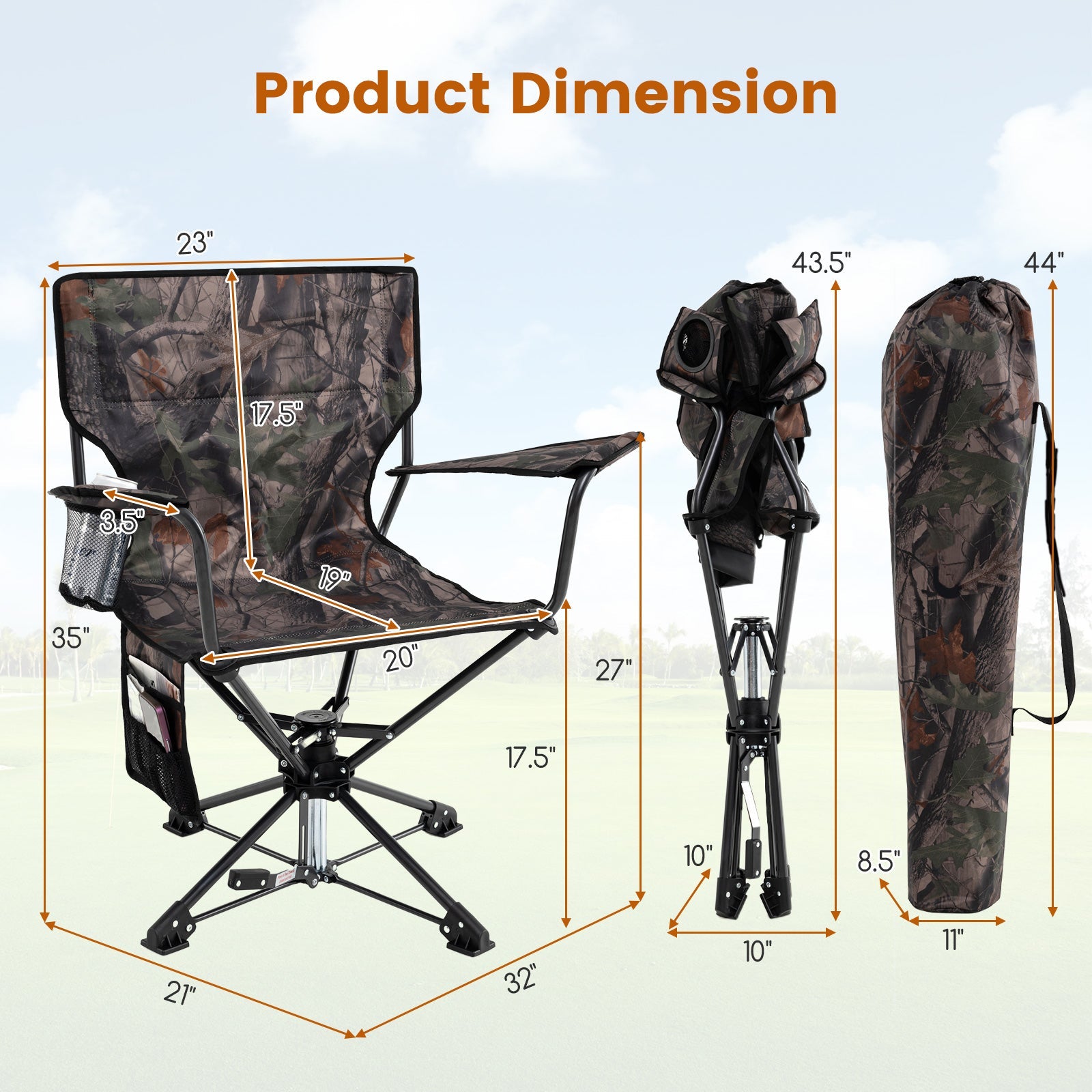 360° Swivel Hunting Chair Portable Foldable Hunting Chair Set of 2-Camo