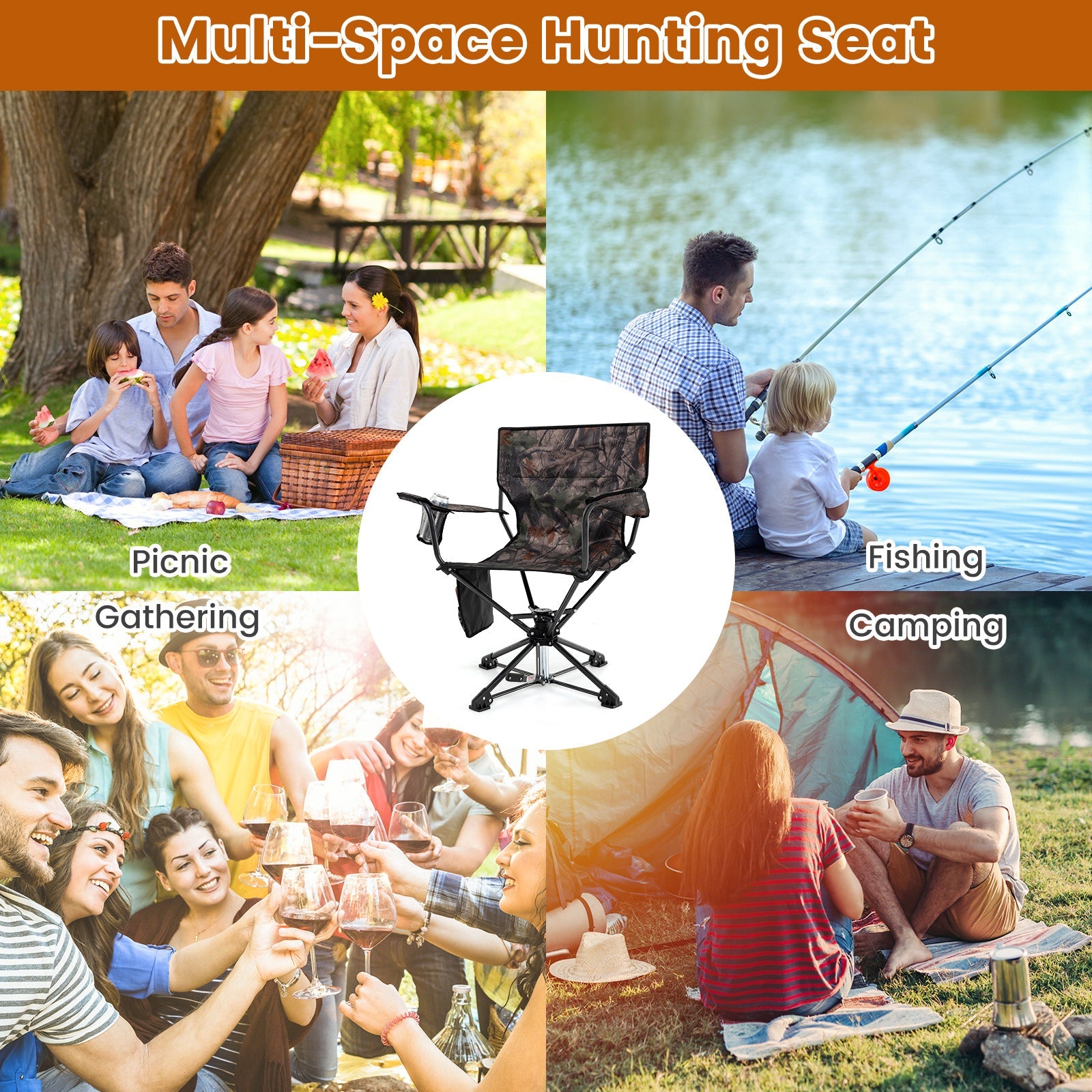 360° Swivel Hunting Chair Portable Foldable Hunting Chair Set of 2-Camo