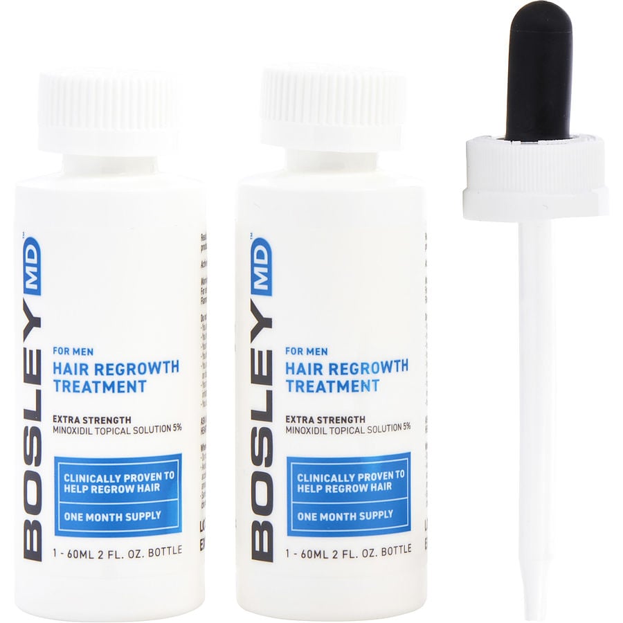 Bosleymd Men's Hair Regrowth Treatment For Men Extra Strength Minoxidil 5% Topical Solution - Two Month Supply 2- 2 Oz Bottles (dropper)