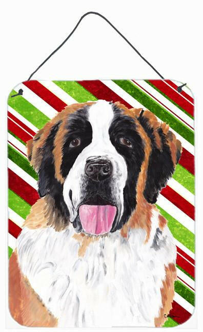 Saint Bernard Candy Cane Holiday Christmas Wall or Door Hanging Prints Aluminum Metal Sign Kitchen Wall Bar Bathroom Plaque Home Decor Front Door Plaque, 12x16, Multicolor