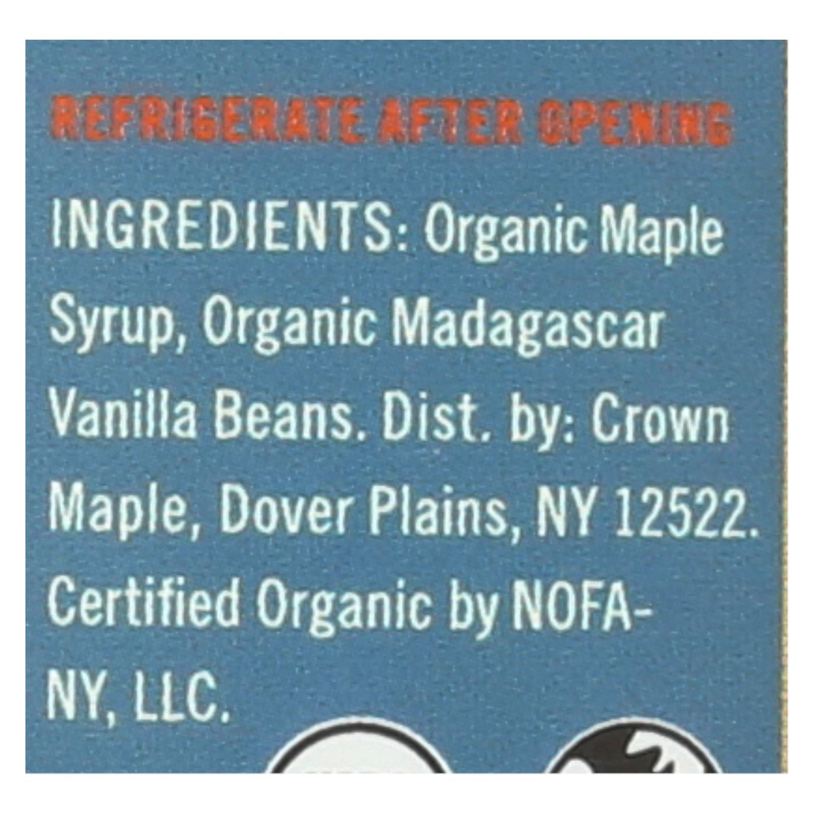 Crown Maple Madagascar Vanilla Infused Organic Maple Syrup, Case of 8, 8.5 Fluid Ounce