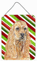 Buff Cocker Spaniel Candy Cane Christmas Wall or Door Hanging Prints Aluminum Metal Sign Kitchen Wall Bar Bathroom Plaque Home Decor Front Door Plaque, 12x16, Multicolor