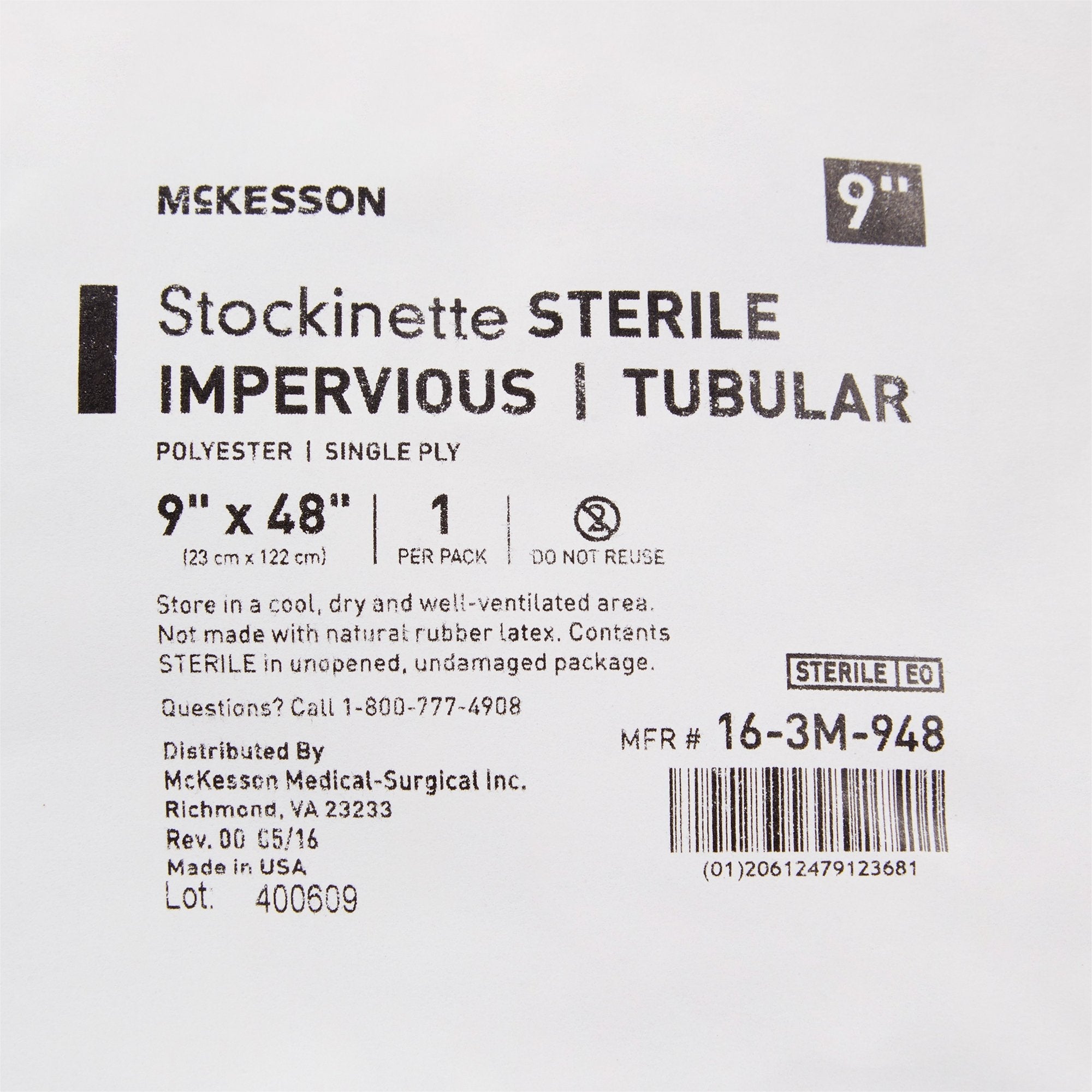 McKesson Impervious Surgical Stockinette, 9 x 48 Inch 16-3M-948