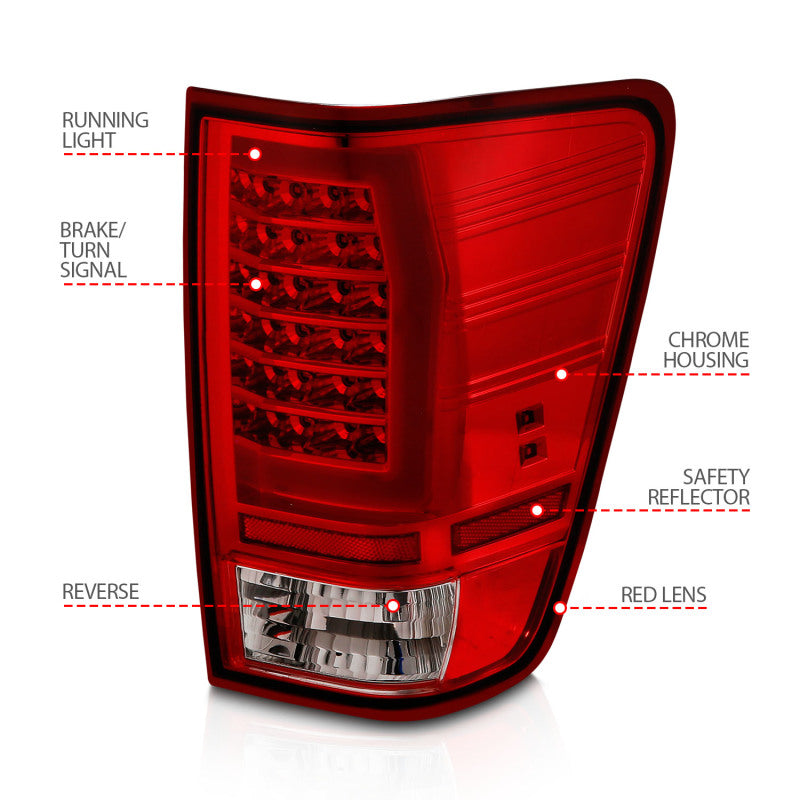 ANZO 04-15 Nissan Titan Full LED Tailights Chrome Housing Red/Clear Lens 311422