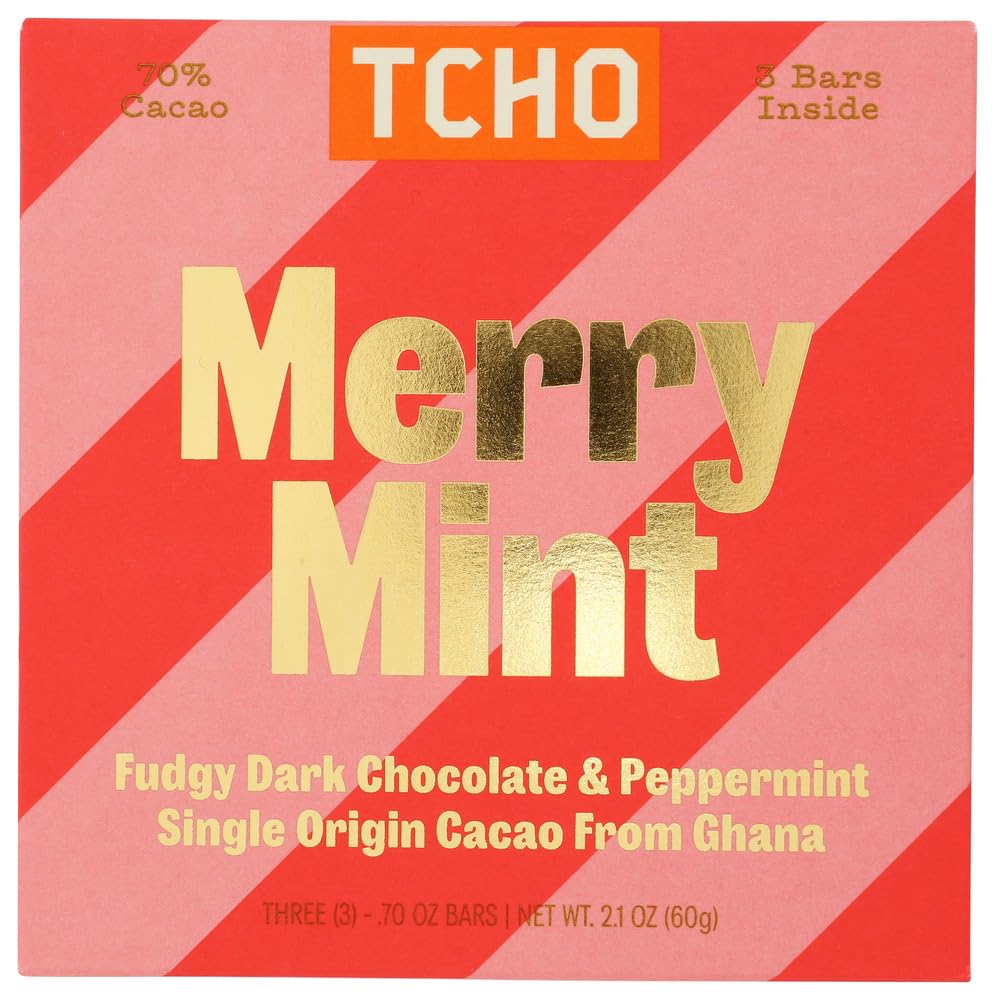TCHO Chocolate Organic Merry Mint Dark Chocolate Bar, Case of 10, 2.1 oz Bars