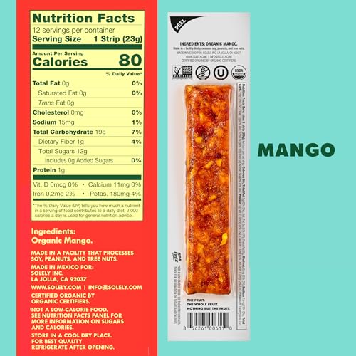 Solely Organic Mango Fruit Jerky Multipack, Case of 12, 4.1 Ounce Packs