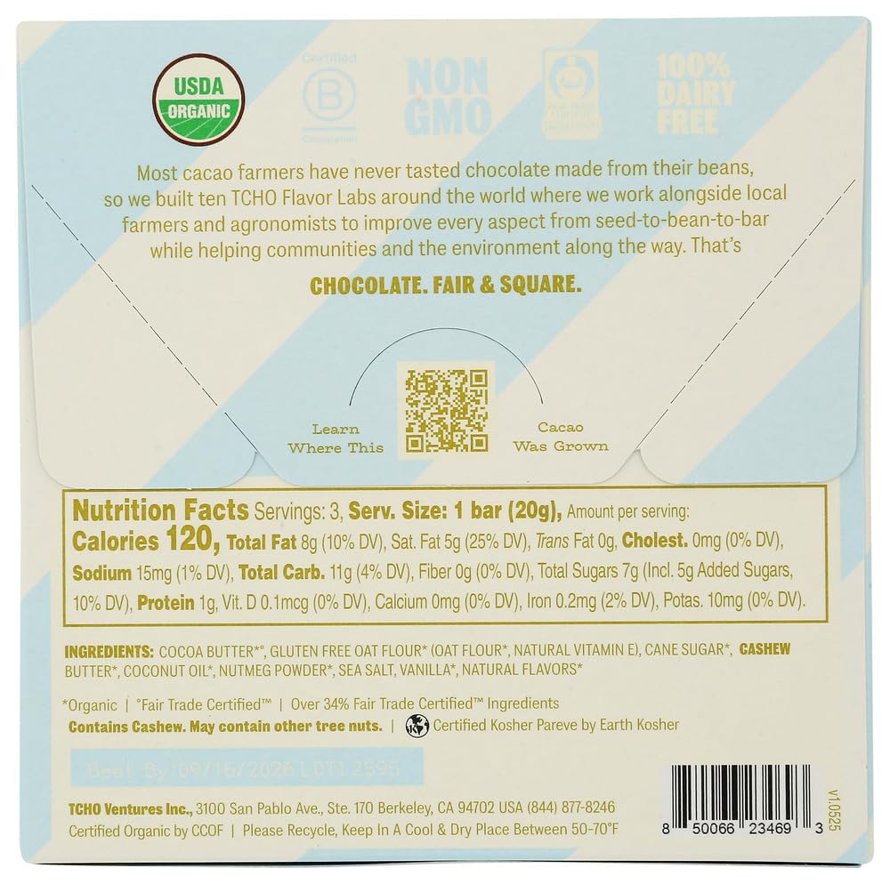TCHO Organic Yule Nog Oat Milk Chocolate Bar, Case of 10, 2.1 Ounce Bars