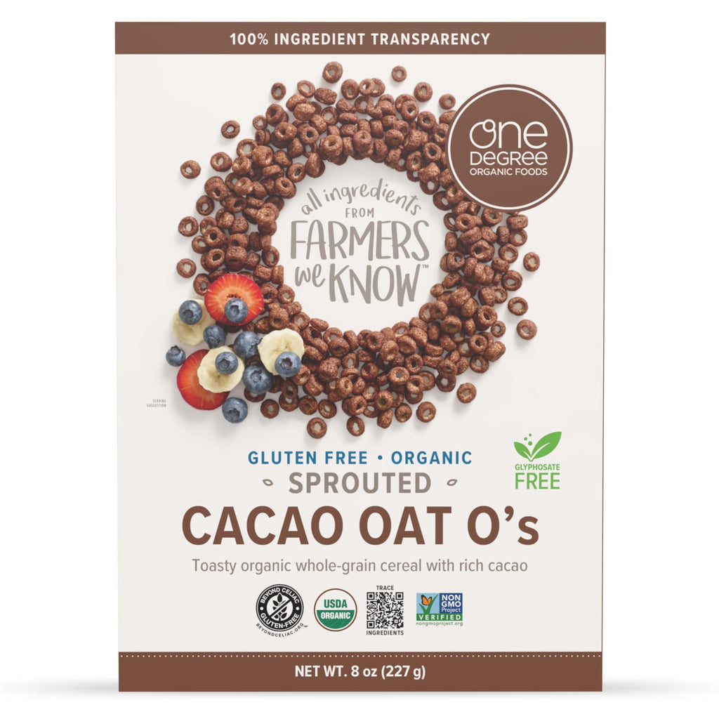 One Degree Organic Foods Sprouted Organic Cacao Gluten Free Oats, Case of 6, 8 Ounce
