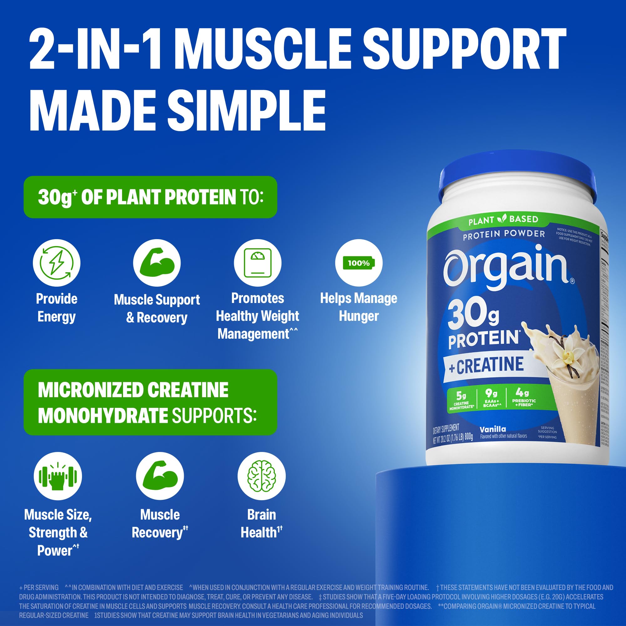 Orgain Vanilla Creatine Protein Powder, 28.2 oz Container