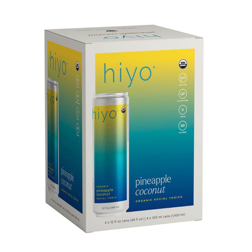 Hiyo Organic Pineapple Coconut Seltzer, Case of 6, 4 Pack, 12 Fluid Ounce Cans