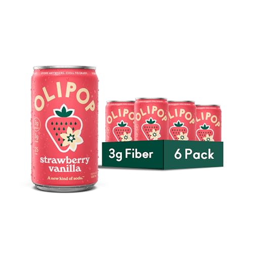 Olipop Strawberry Vanilla Soda, Case of 4, 6 Pack, 7.5 fl oz Cans