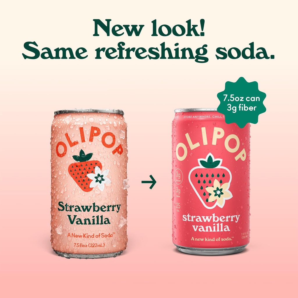 Olipop Strawberry Vanilla Soda, Case of 4, 6 Pack, 7.5 fl oz Cans