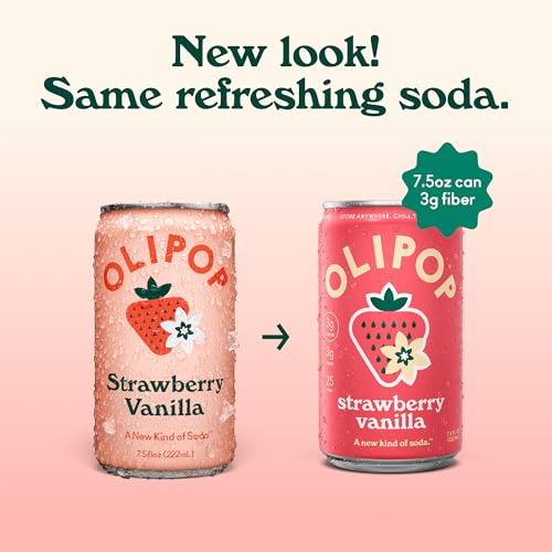 Olipop Strawberry Vanilla Soda, Case of 4, 6 Pack, 7.5 fl oz Cans
