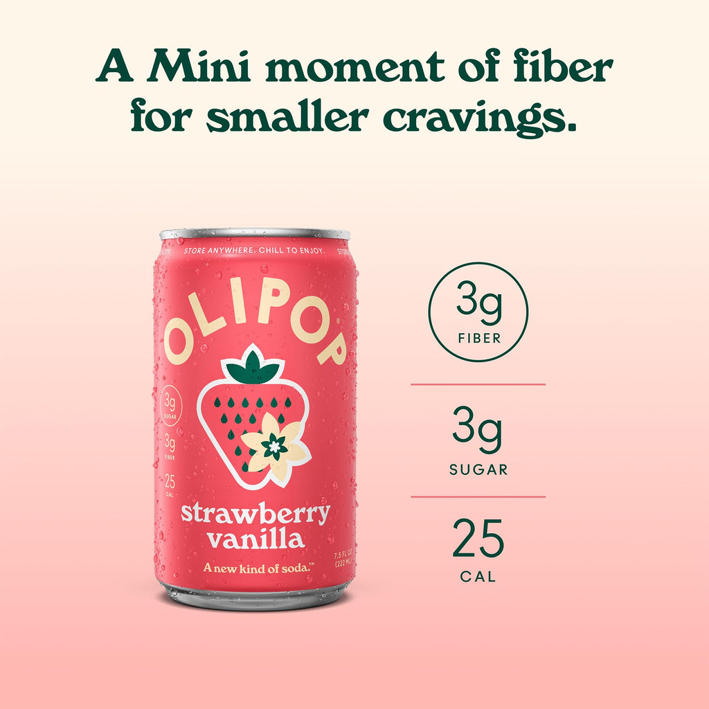 Olipop Strawberry Vanilla Soda, Case of 4, 6 Pack, 7.5 fl oz Cans