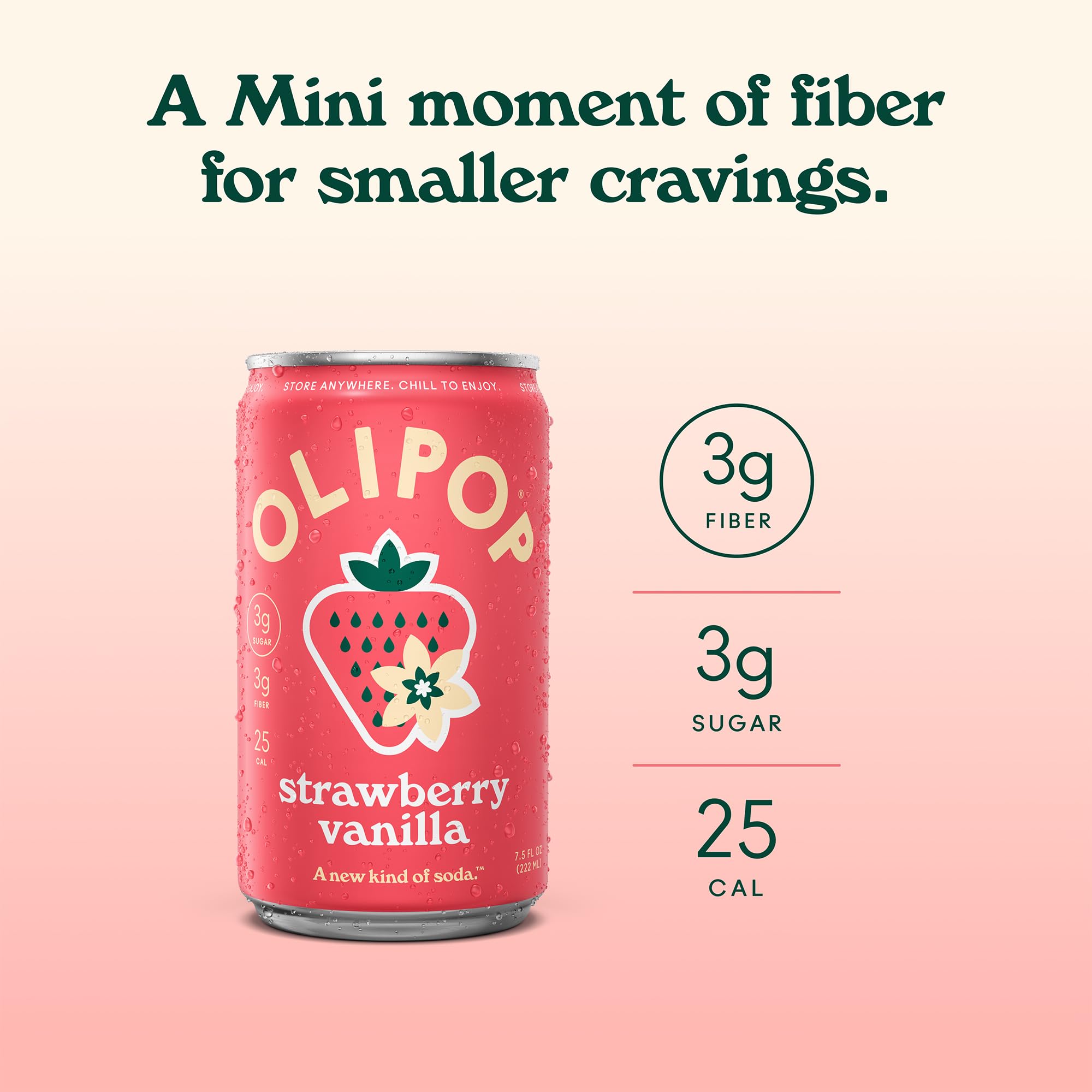 Olipop Strawberry Vanilla Soda, Case of 4, 6 Pack, 7.5 fl oz Cans