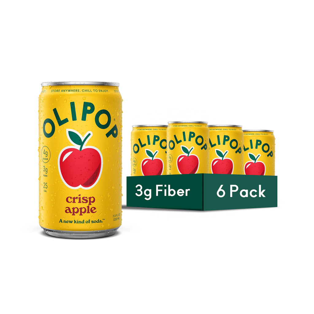 Olipop Minis Crisp Apple Soda, Case of 4, 6 Pack, 7.5 fl oz Cans
