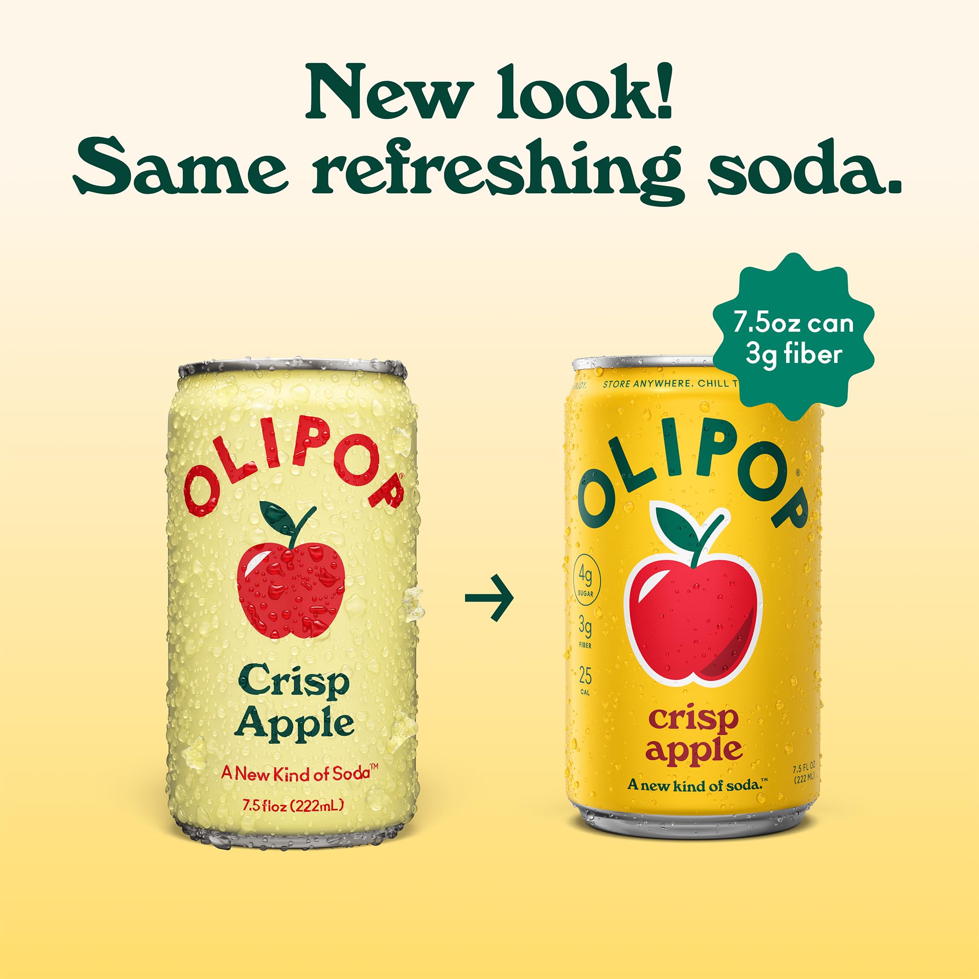 Olipop Minis Crisp Apple Soda, Case of 4, 6 Pack, 7.5 fl oz Cans