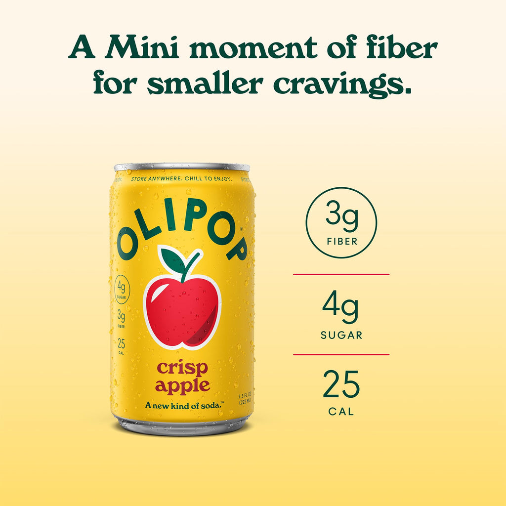 Olipop Minis Crisp Apple Soda, Case of 4, 6 Pack, 7.5 fl oz Cans