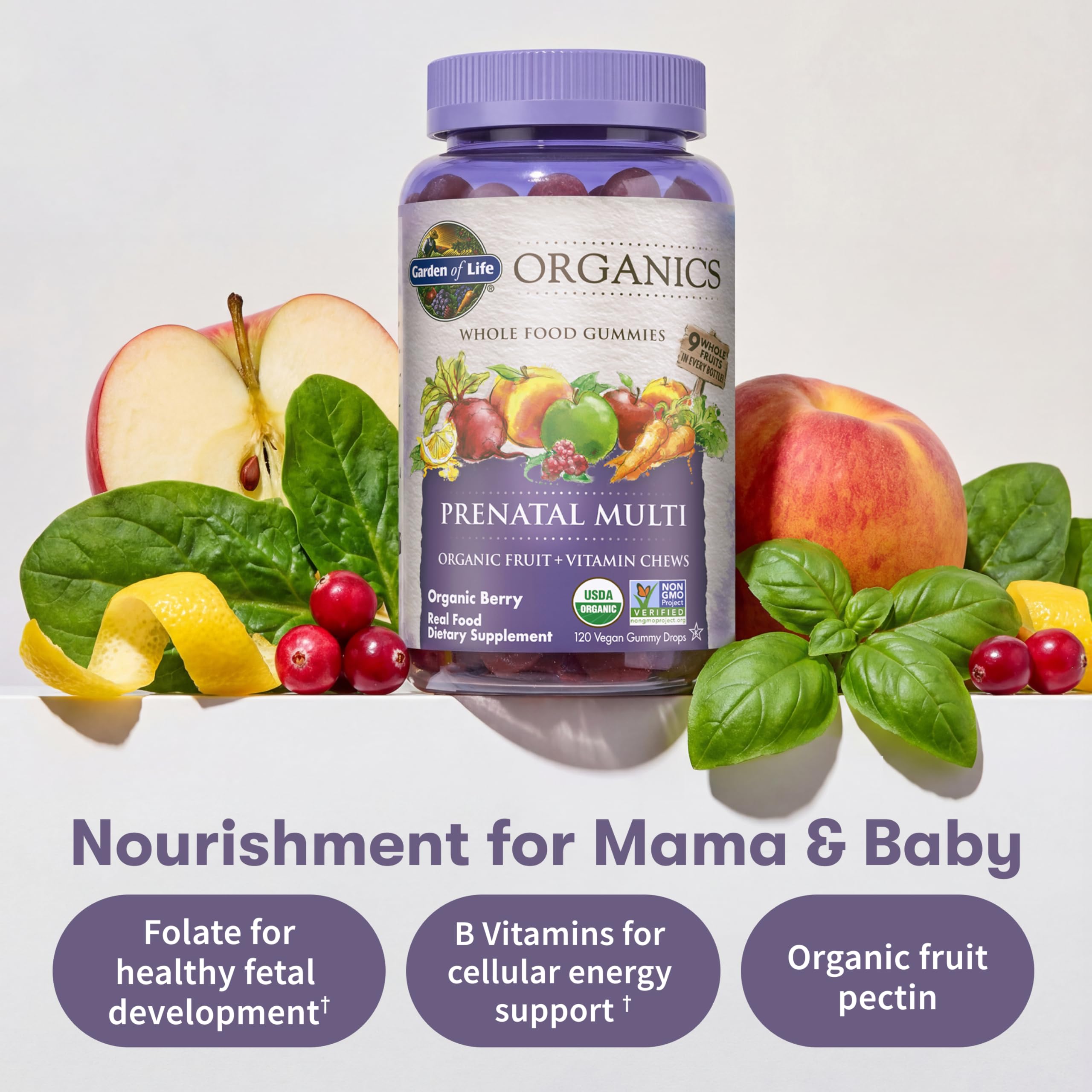 Garden of Life Organics Mykind Prenatal Multi Gummies Organic Berry, 120 Count