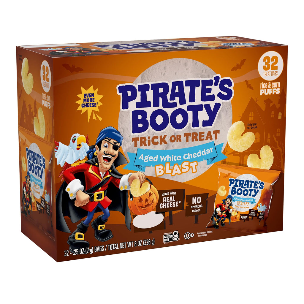 Pirate's Booty Aged White Cheddar Puffs, Case of 3, 8 Ounce Bags
