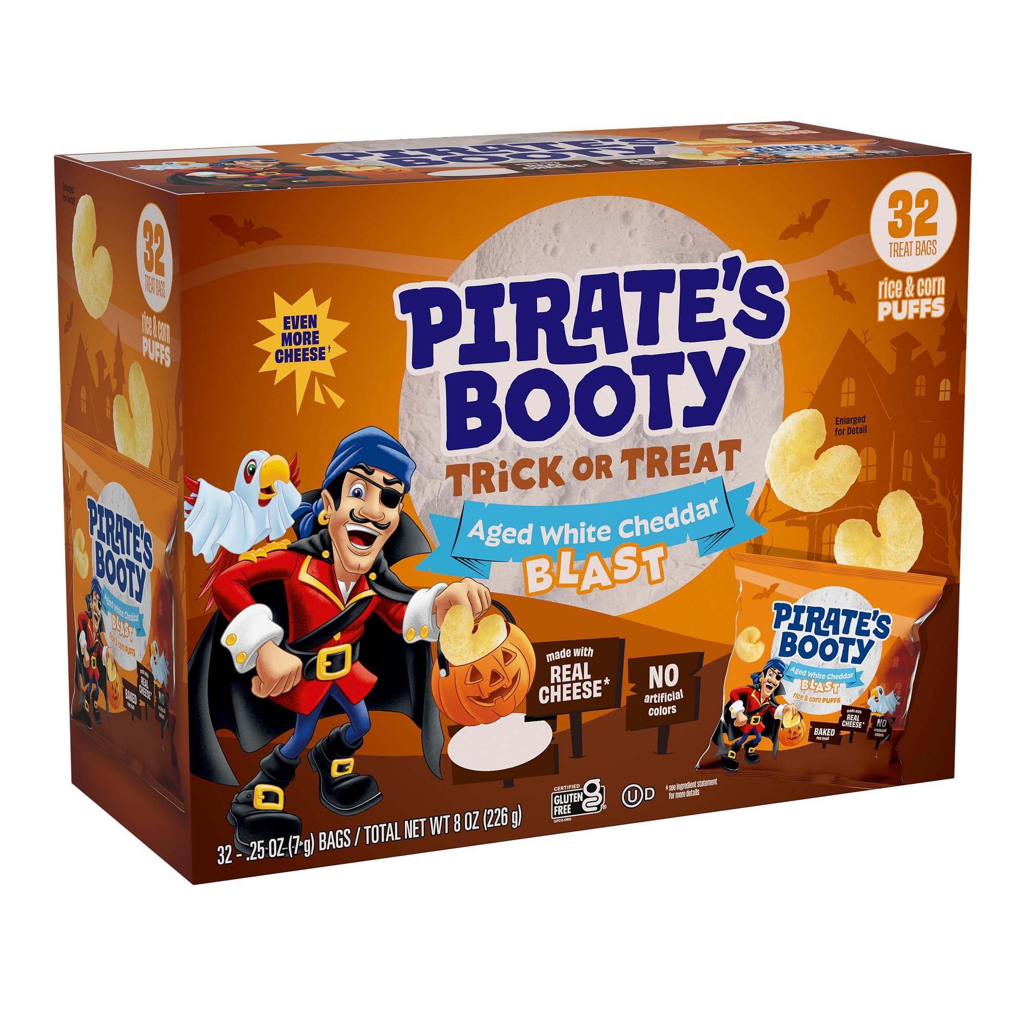 Pirate's Booty Aged White Cheddar Puffs, Case of 3, 8 Ounce Bags