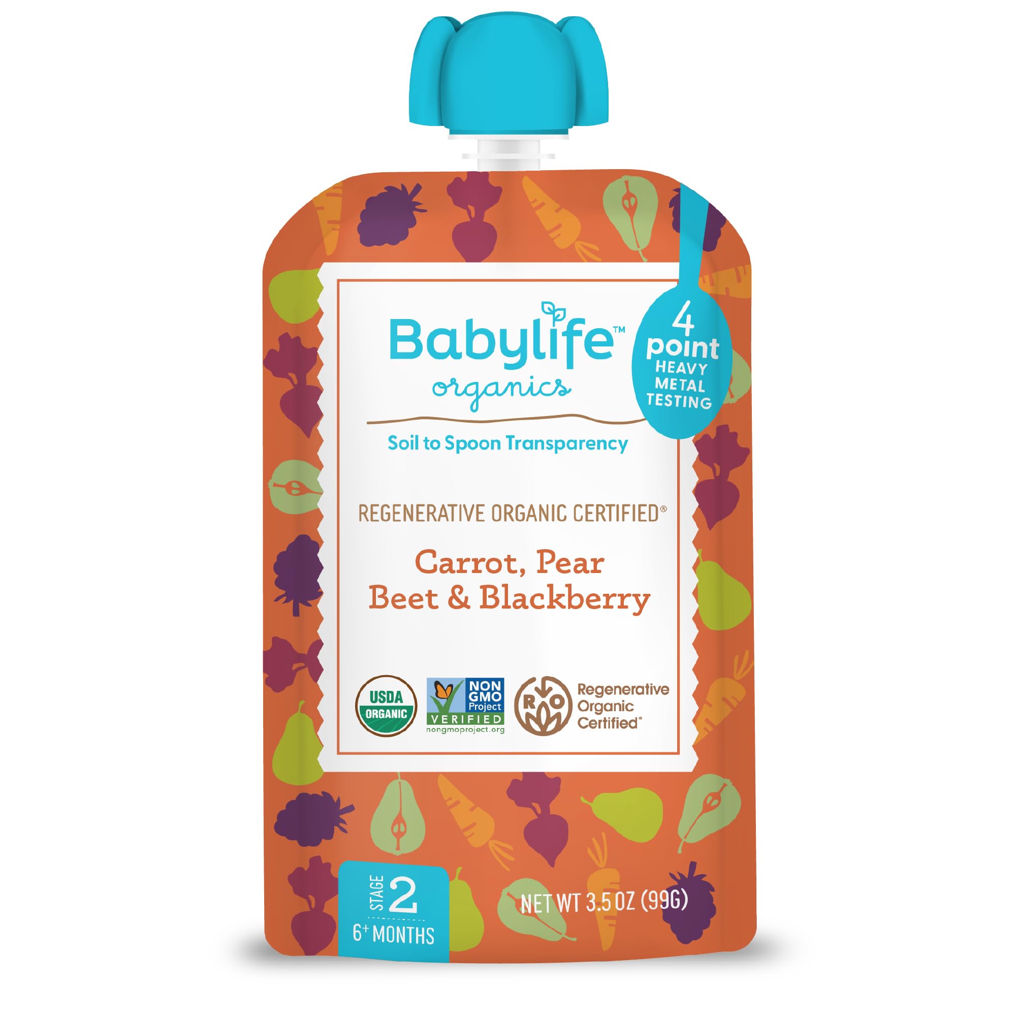 Babylife Stage 2 Organic Carrot Pear Beet Blueberry Baby Food, Case of 6, 3.5 Ounce