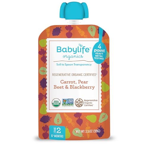 Babylife Stage 2 Organic Carrot Pear Beet Blueberry Baby Food, Case of 6, 3.5 Ounce