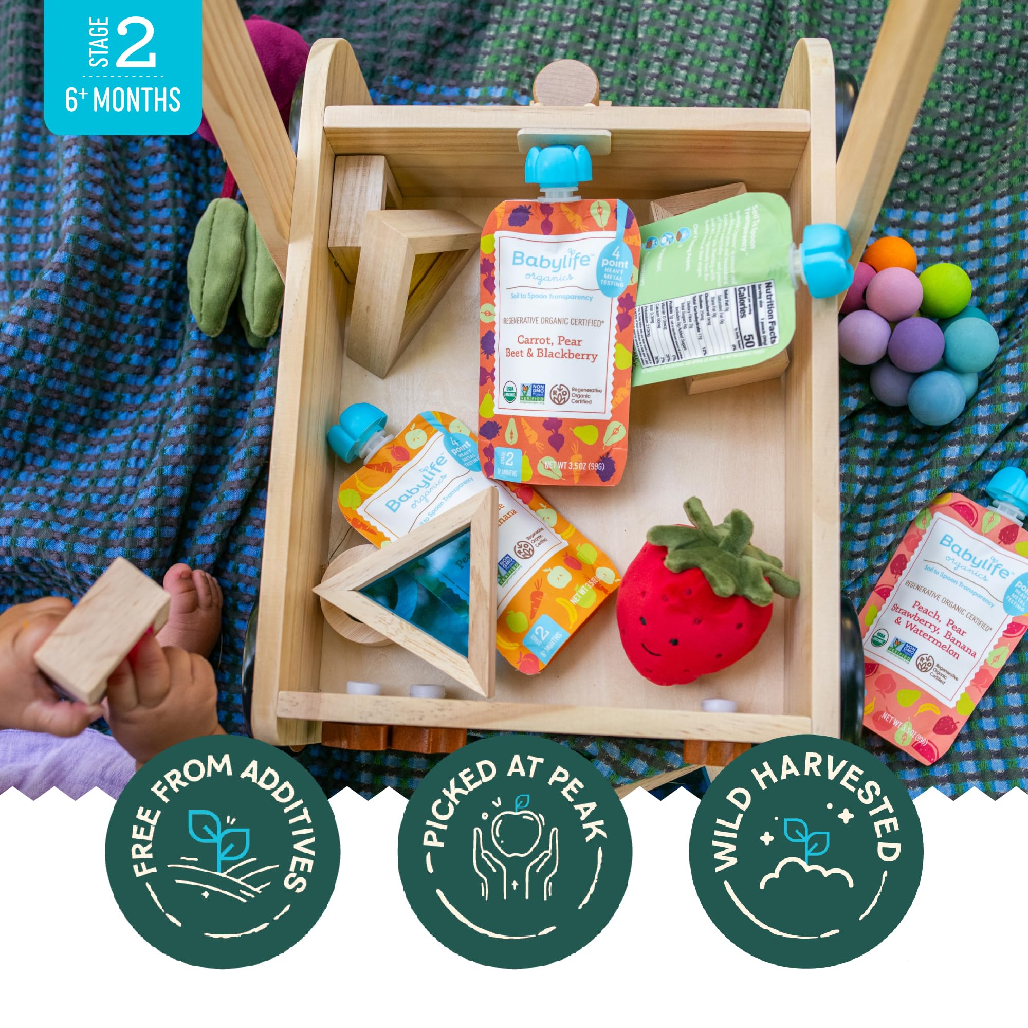 Babylife Stage 2 Organic Carrot Pear Beet Blueberry Baby Food, Case of 6, 3.5 Ounce