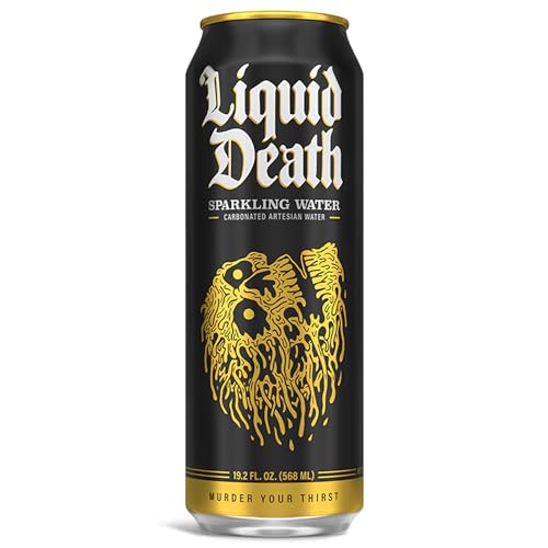 Liquid Death Sparkling Mountain Water, Case of 12, 19.2 Fluid Ounce Cans