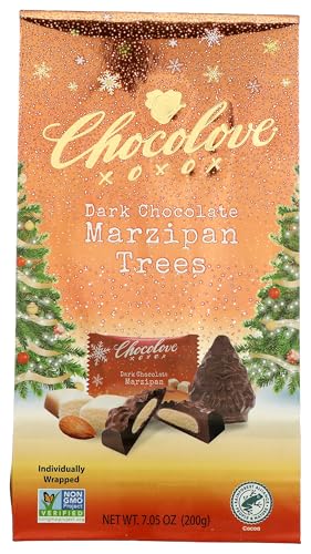 Chocolove Dark Chocolate Marzipan Trees, Case of 8, 7.05 oz Bags