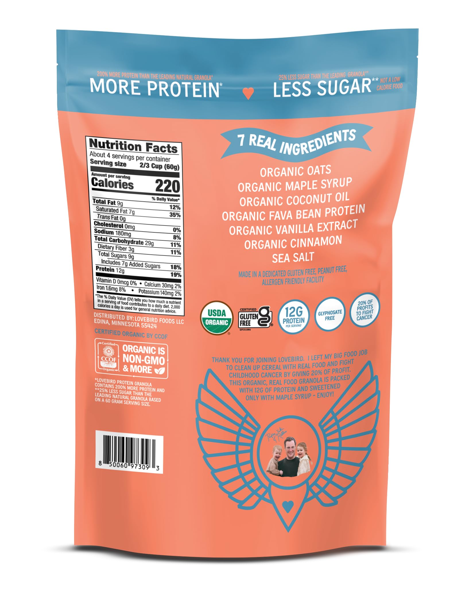 Lovebird Organic Protein Cinnamon Granola, Case of 6, 8 Ounce