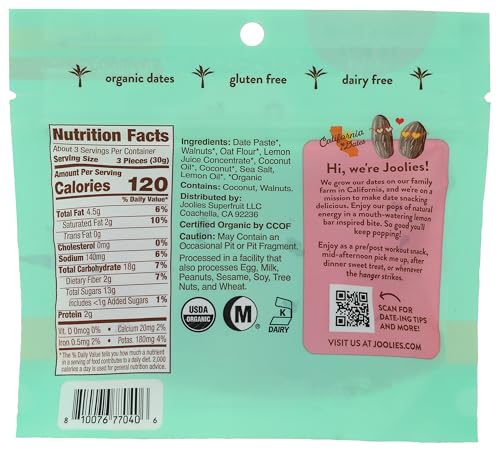 Joolies Organic Lemon Bar Date Pops, Case of 6, 3.5 Ounce Bags