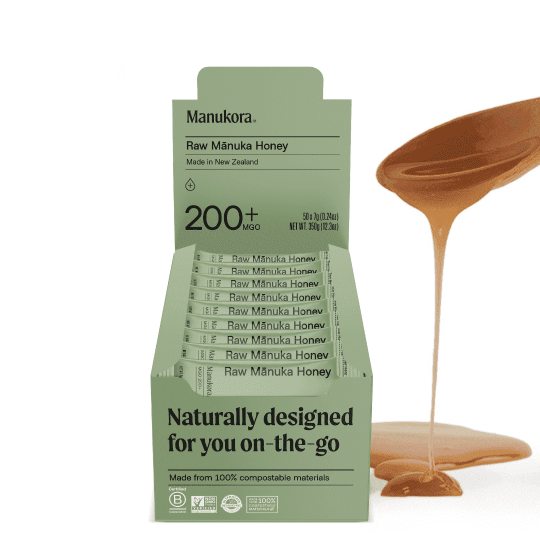 Manukora Raw Manuka Honey MGO 200+ Stick Packs, Case of 50, 0.24 Ounce Sticks