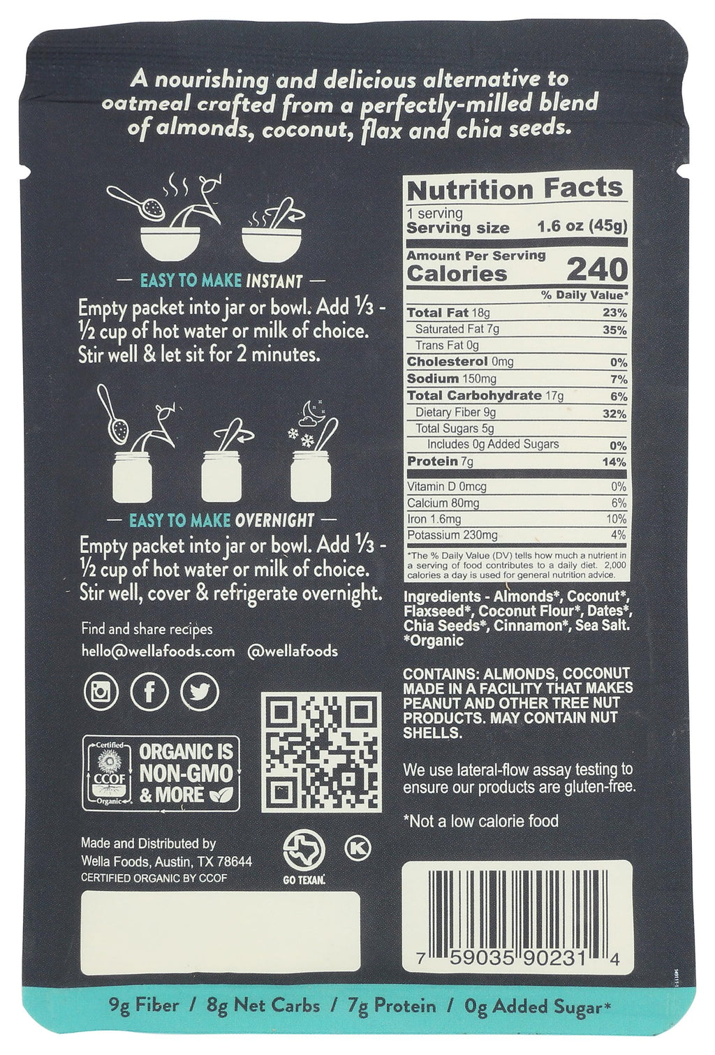 Wella Organic Original Grain Free Cereal Single Serve Packets, Case of 10, 1.6 Ounce Packets