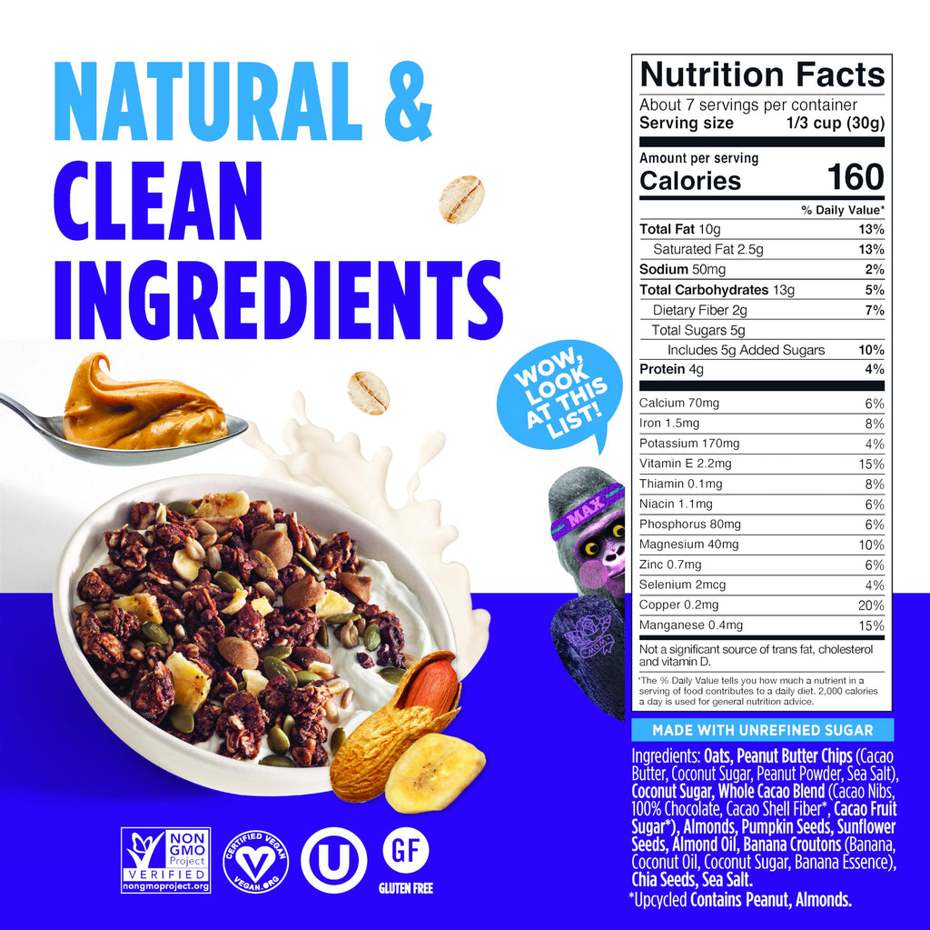 Blue Stripe Peanut Butter Banana Whole Cacao Granola, Case of 6, 7 Ounce