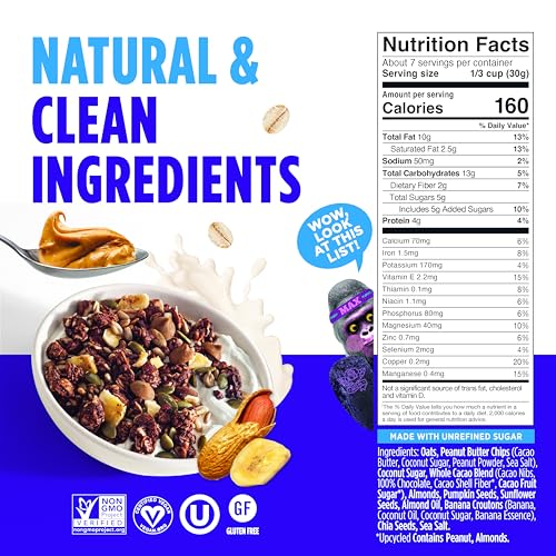 Blue Stripe Peanut Butter Banana Whole Cacao Granola, Case of 6, 7 Ounce