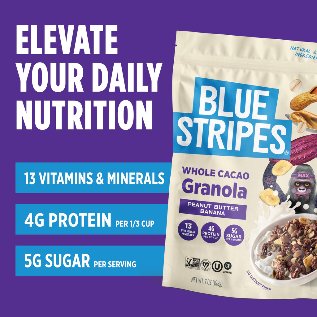 Blue Stripe Peanut Butter Banana Whole Cacao Granola, Case of 6, 7 Ounce
