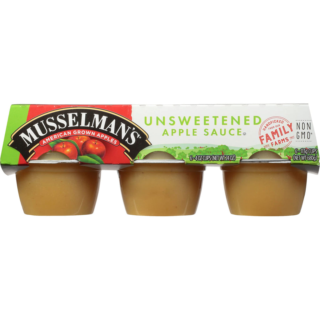Musselman's Unsweetened No Sugar Added Applesauce Cups, Case of 12, 6 Pack, 24 Ounce